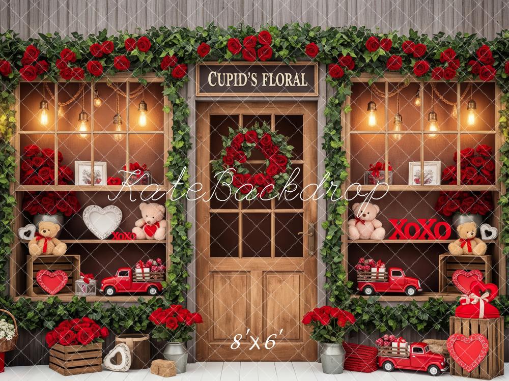 Kate Valentine Floral Shop Red Hearts Fleece Backdrop Designed by Patty Robert
