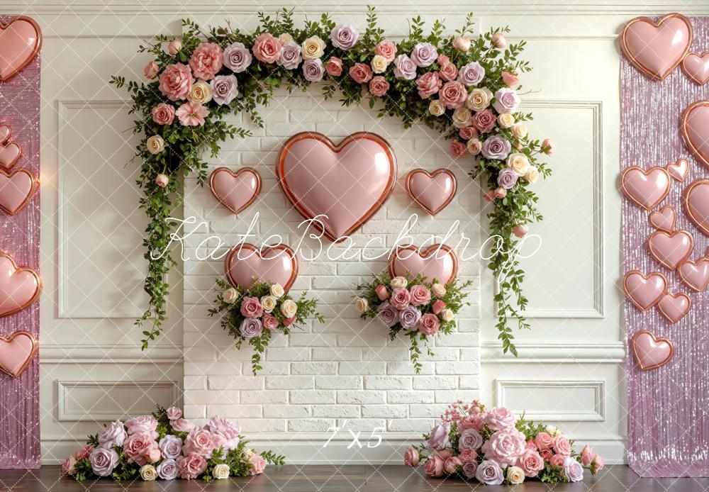 Kate Valentine Garland Heart Balloons Pink Backdrop Designed by Mini MakeBelieve