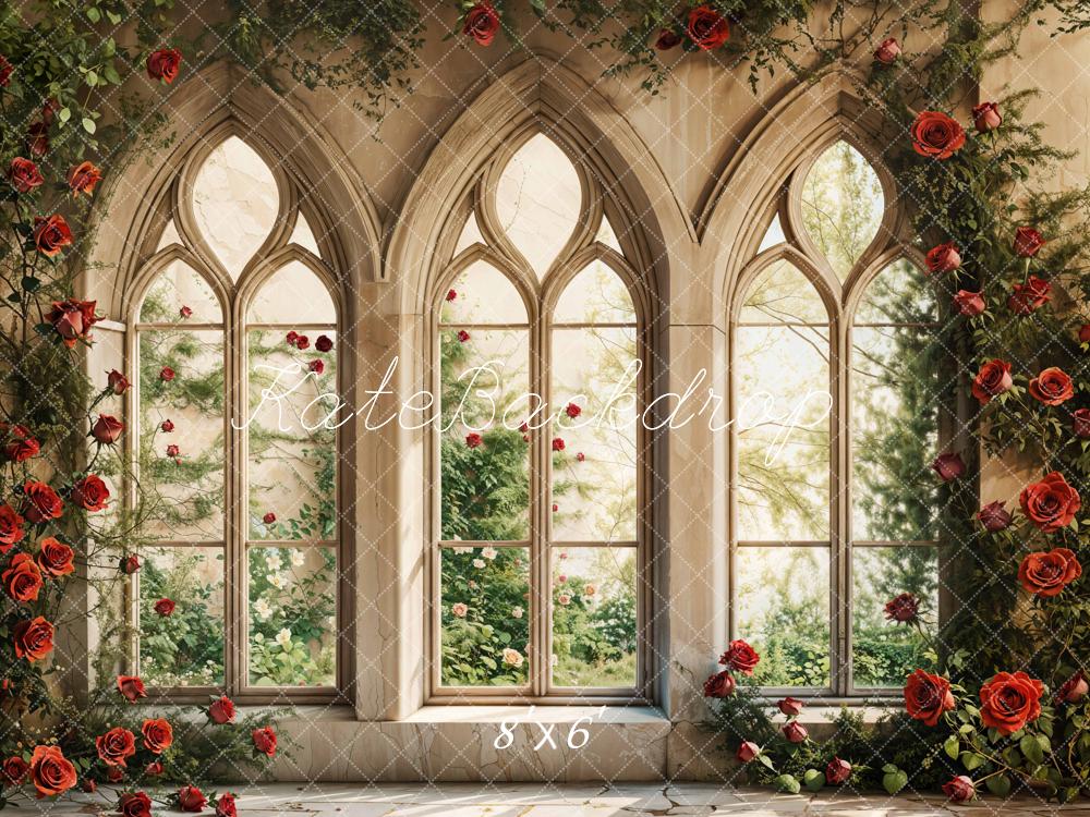Kate Valentine Gothic Window Rose Fleece Backdrop Designed by Emetselch