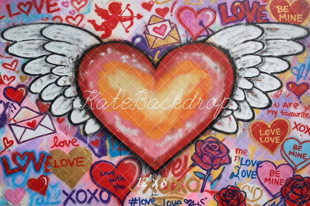 Kate Valentine Graffiti Heart Wings Fleece Backdrop Designed by Chain Photography - Image 4