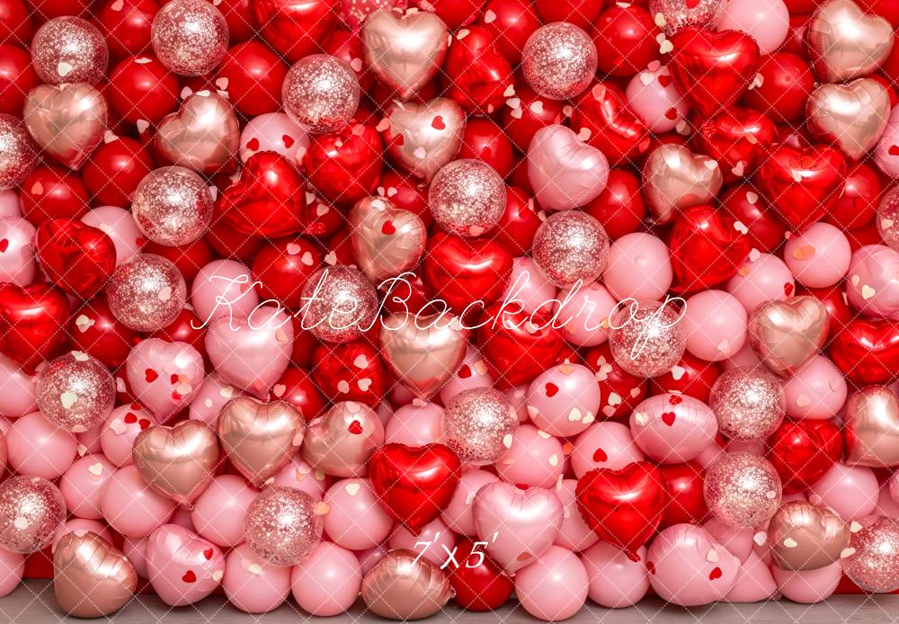 Kate Valentine Heart Balloons Glitter Pink Red Backdrop Designed by Patty Robert