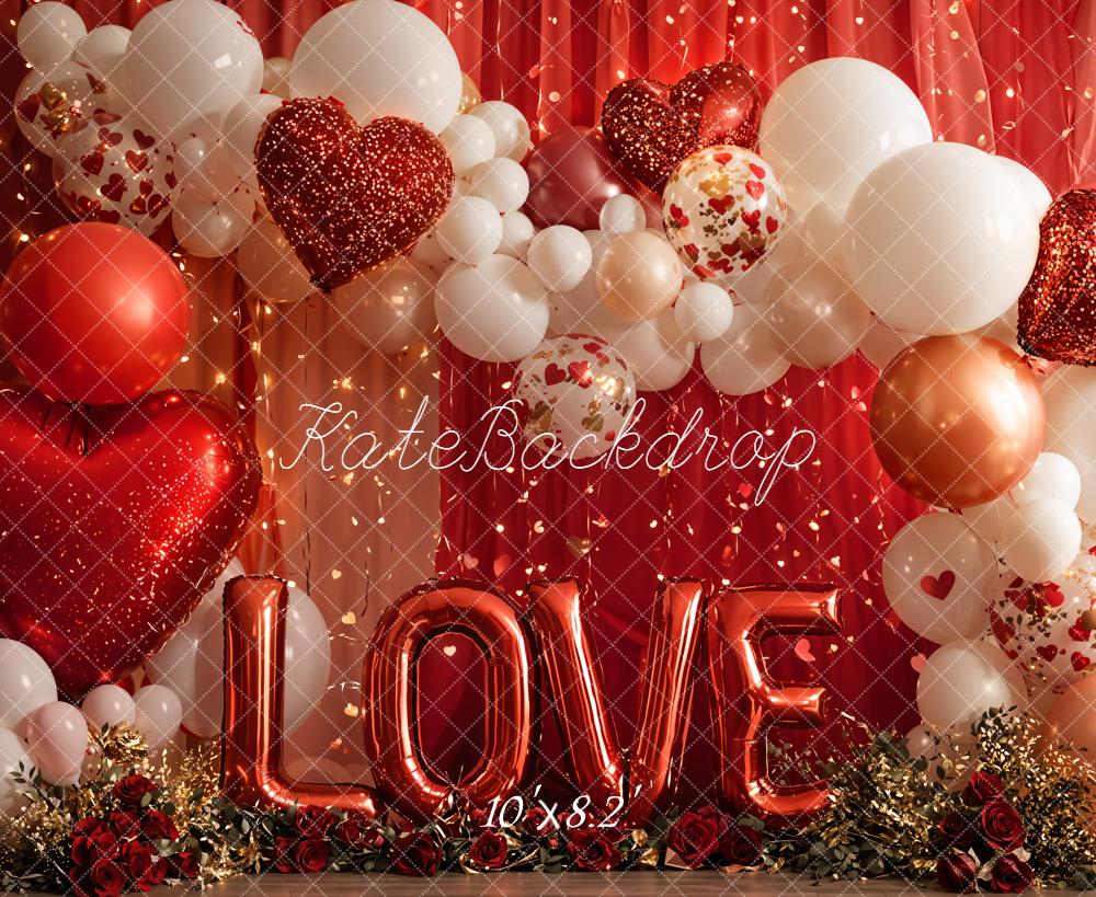 Kate Valentine Heart Balloons Lights Red Fleece Backdrop Designed by Emetselch - Image 3