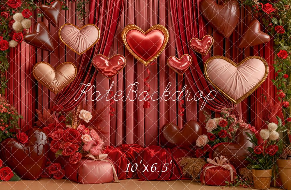 Kate Valentine Heart Balloons Roses Red Curtains Backdrop Designed by Emetselch - Image 4