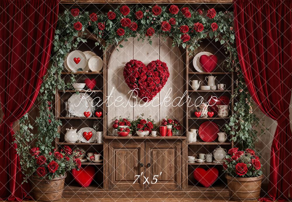 Kate Valentine Heart Roses Cabinet Red Curtains Backdrop Designed by Emetselch