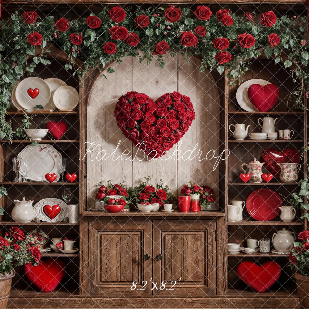 Kate Valentine Heart Roses Cabinet Red Curtains Backdrop Designed by Emetselch - Image 5