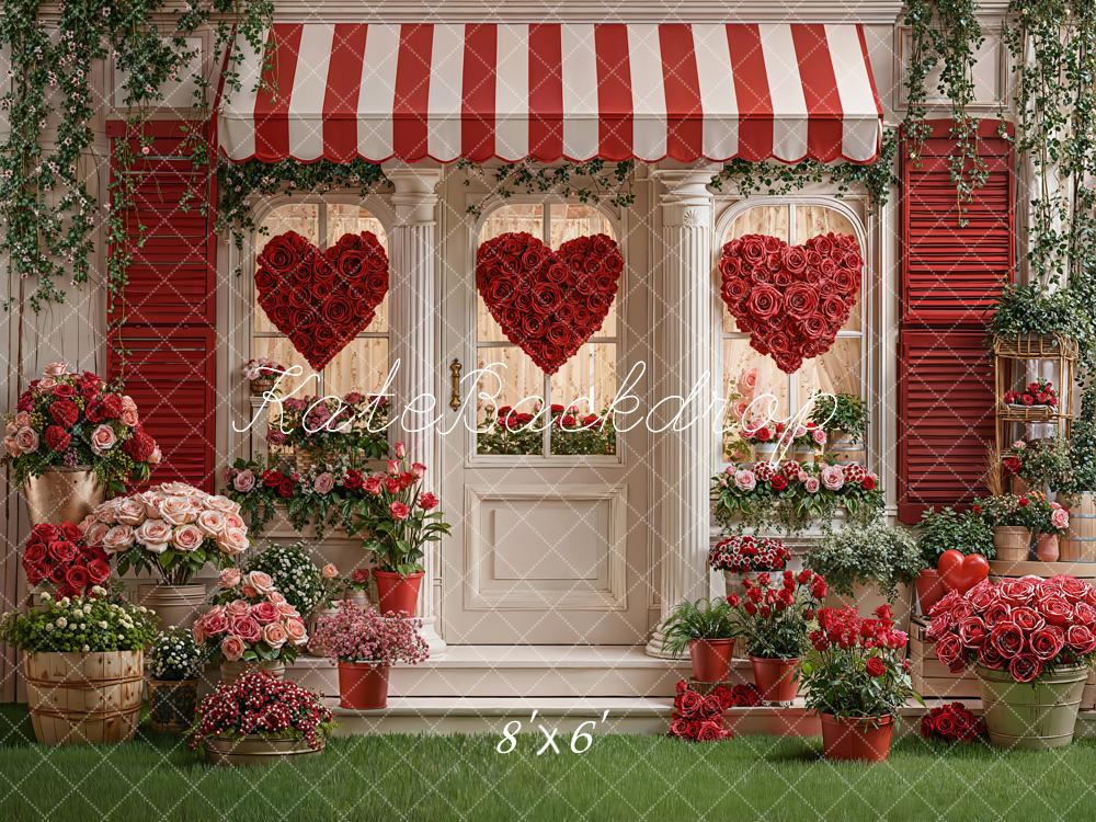 Kate Valentine Heart Roses Shopfront Fleece Backdrop Designed by Emstselch