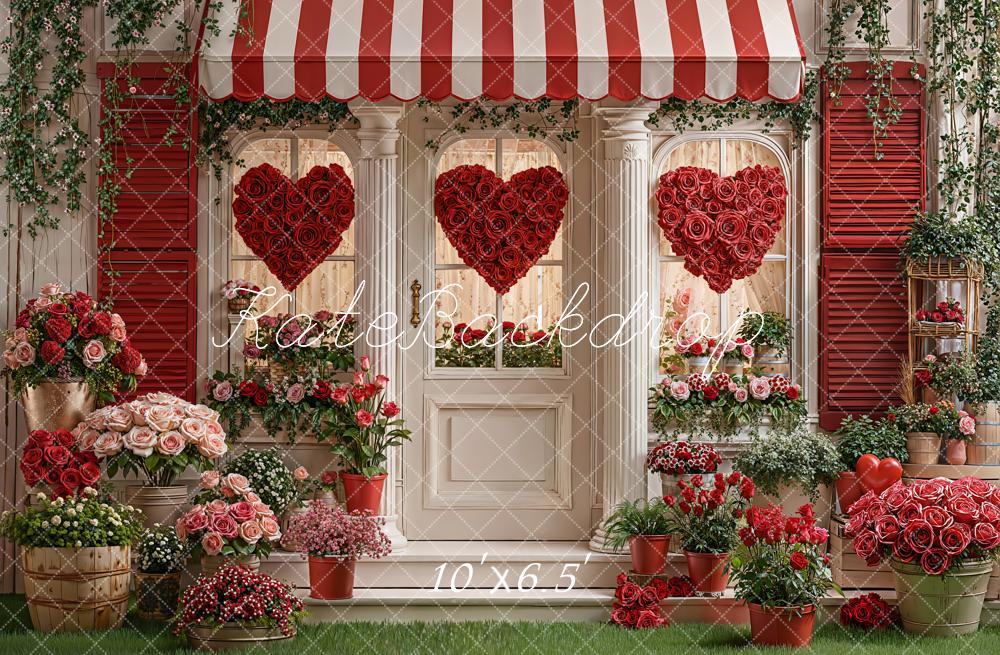 Kate Valentine Heart Roses Shopfront Fleece Backdrop Designed by Emstselch - Image 2