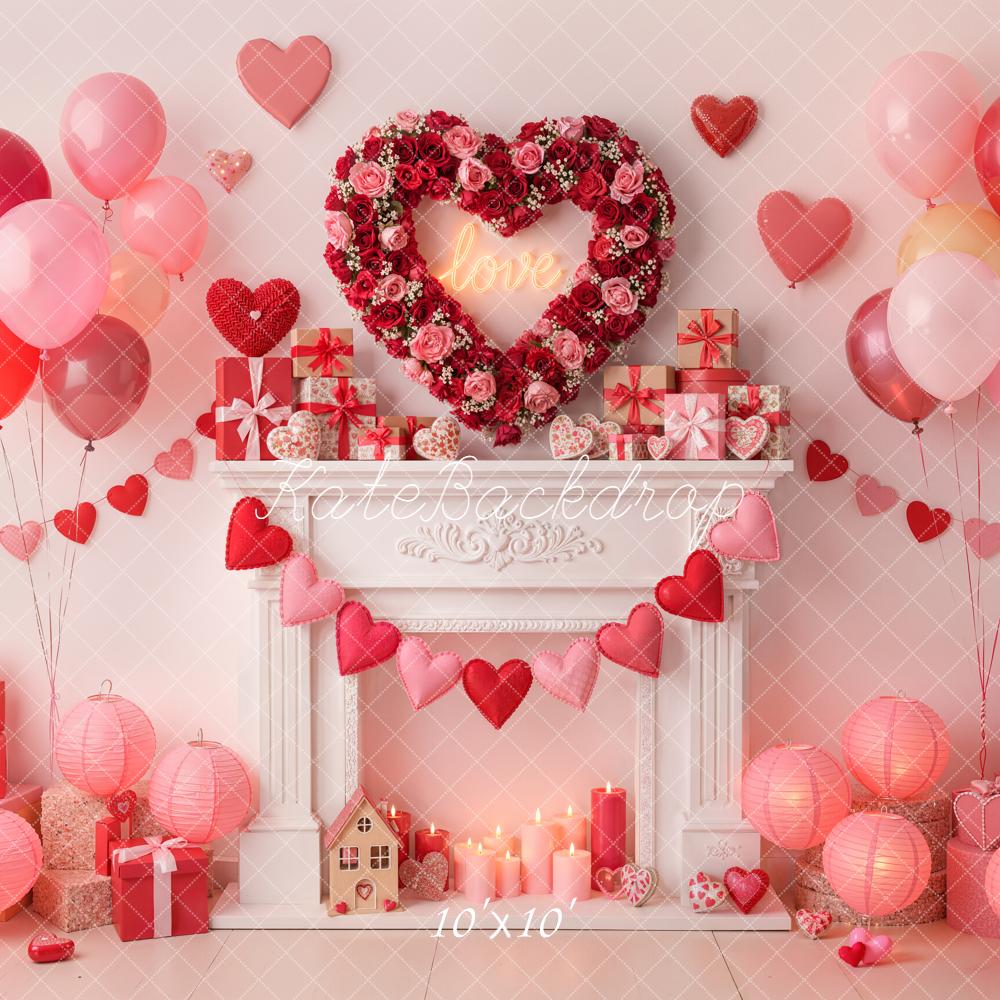 Kate Valentine Heart Wreath Balloons Fireplace Gifts Backdrop Designed by Emetselch - Image 7