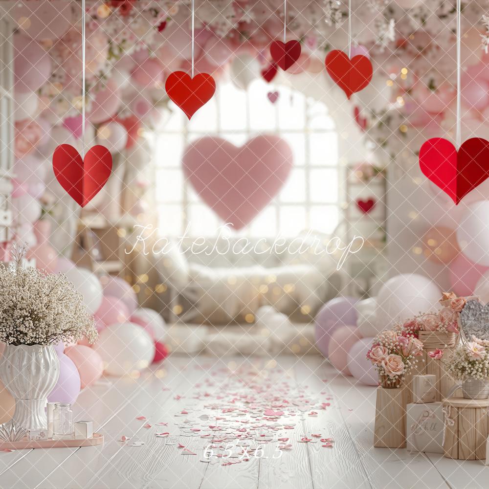 Kate Valentine Hearts Balloons Floral Pink Backdrop Designed by Emetselch - Image 2