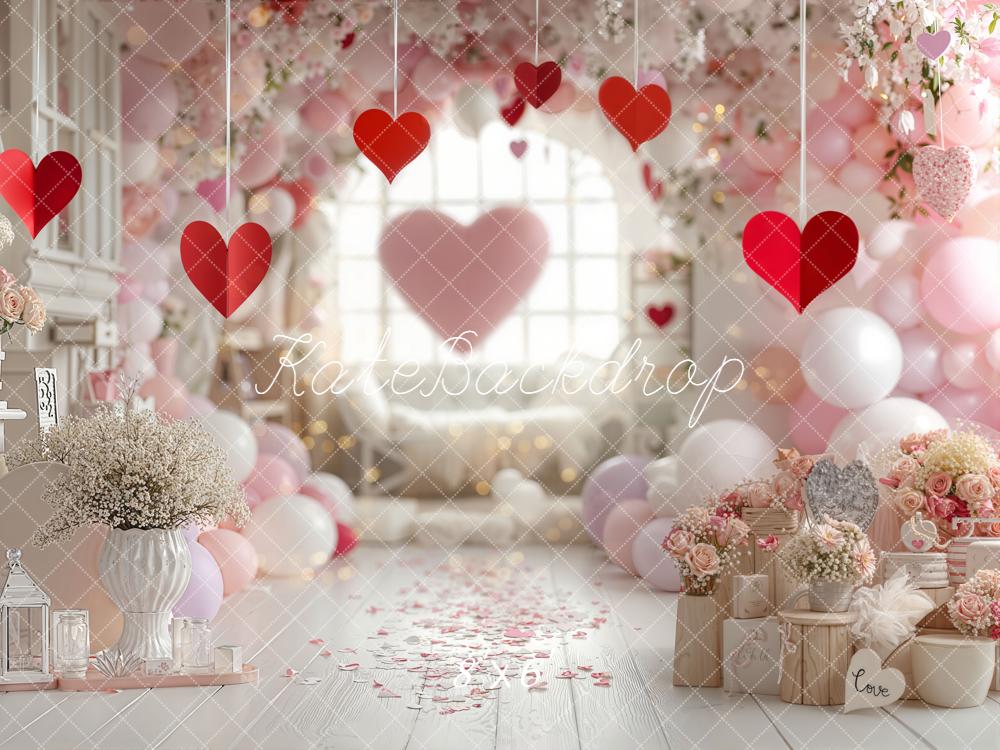 Kate Valentine Hearts Balloons Floral Pink Backdrop Designed by Emetselch - Image 3