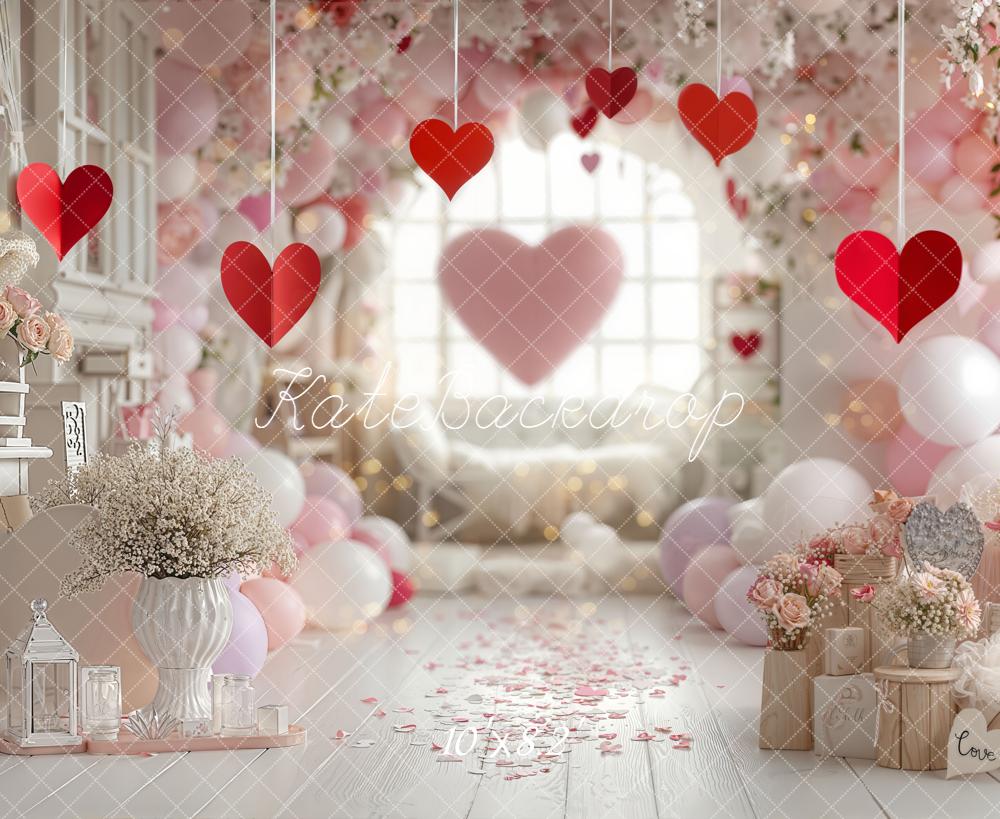 Kate Valentine Hearts Balloons Floral Pink Backdrop Designed by Emetselch - Image 6