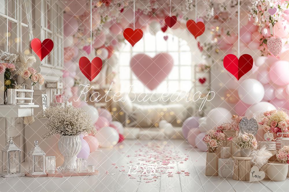 Kate Valentine Hearts Balloons Floral Pink Backdrop Designed by Emetselch - Image 8