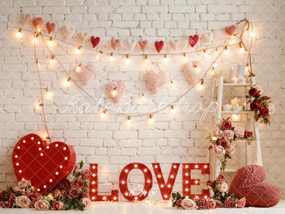 Kate Valentine Hearts Lights Roses Fleece Backdrop Designed by Emetselch