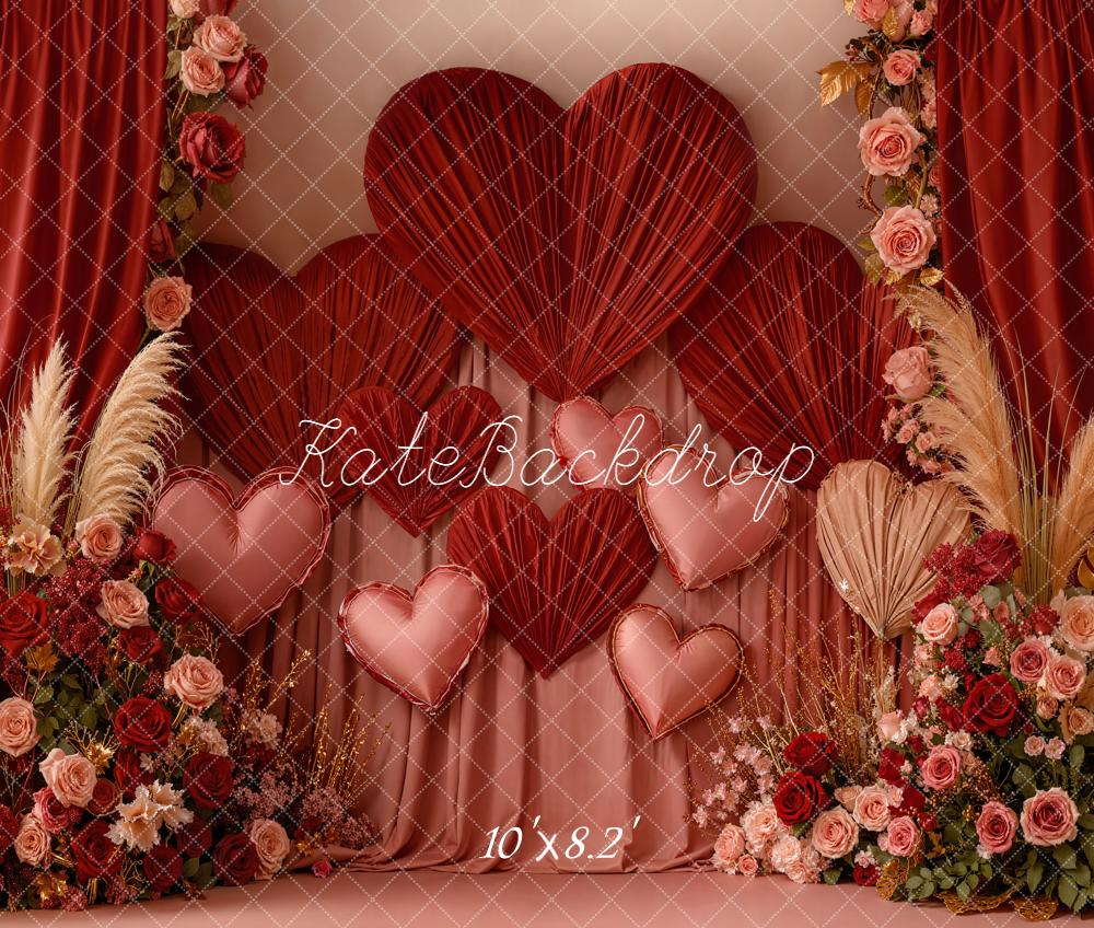 Kate Valentine Hearts Roses Floral Fleece Backdrop Designed by Emetselch - Image 3