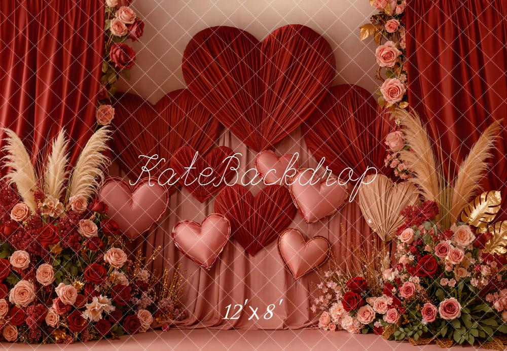 Kate Valentine Hearts Roses Floral Fleece Backdrop Designed by Emetselch - Image 4