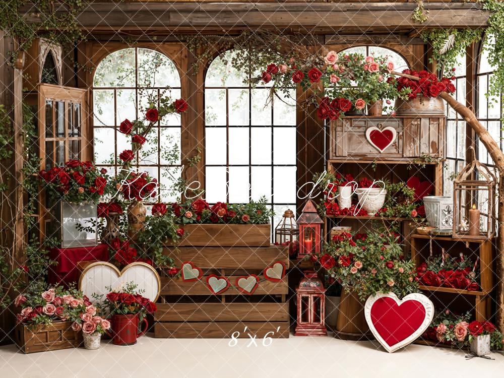 Kate Valentine Hearts Roses Wooden Fleece Backdrop Designed by Emetselch