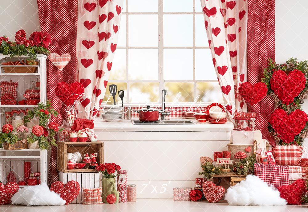 Kate Valentine Kitchen Hearts Decor Red Backdrop Designed by Emetselch