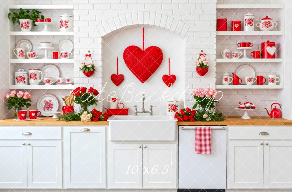 Kate Valentine Kitchen Hearts White Shelves Fleece Backdrop Designed by Patty Robert - Image 2