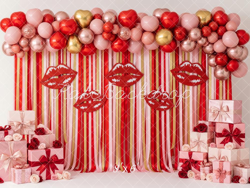 Kate Valentine Lips Balloons Gift Boxes Fleece Backdrop Designed by Patty Robert