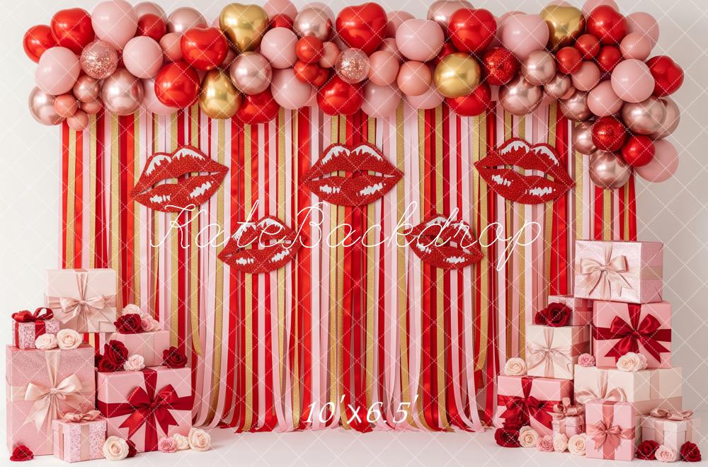 Kate Valentine Lips Balloons Gift Boxes Fleece Backdrop Designed by Patty Robert - Image 2