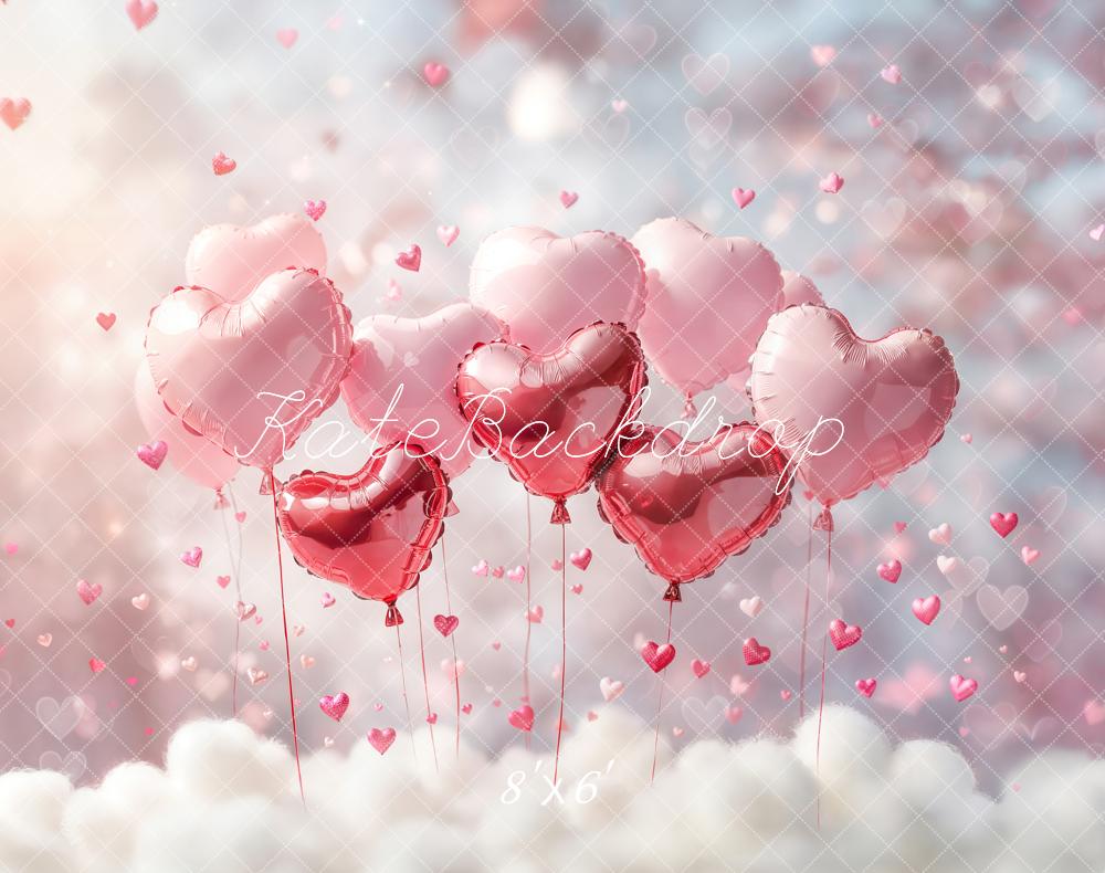 Kate Valentine Pink Hearts Balloons Clouds Fleece Backdrop Designed by Emetselch