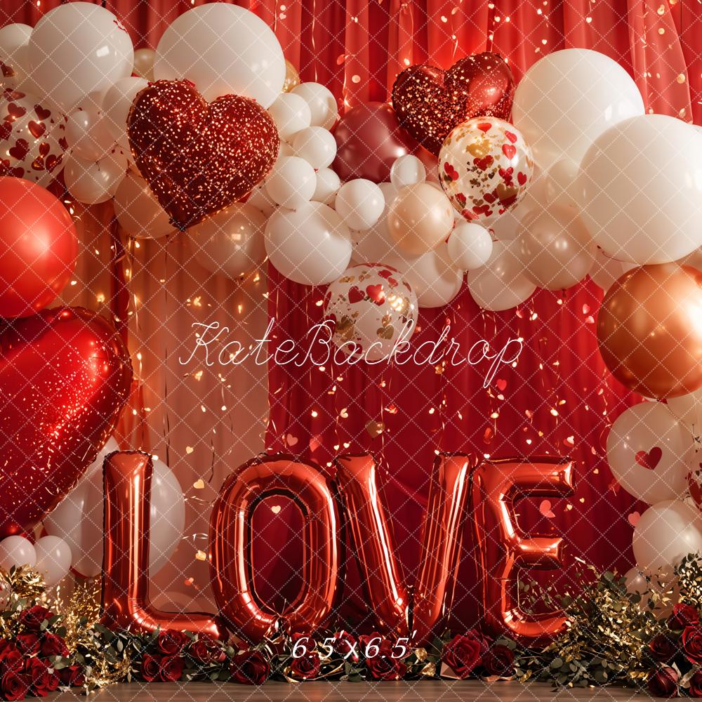 Kate Valentine Red Balloons Hearts Garland Backdrop Designed by Emetselch - Image 5