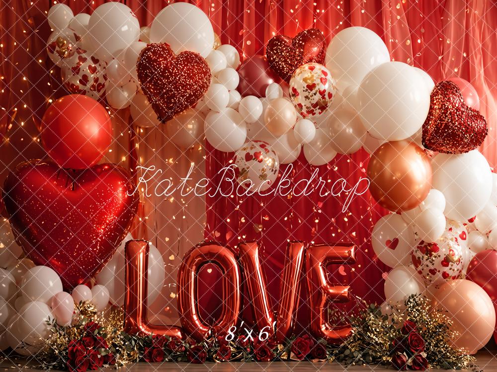 Kate Valentine Red Balloons Hearts Garland Backdrop Designed by Emetselch - Image 6