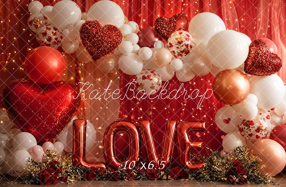 Kate Valentine Red Balloons Hearts Garland Backdrop Designed by Emetselch - Image 7