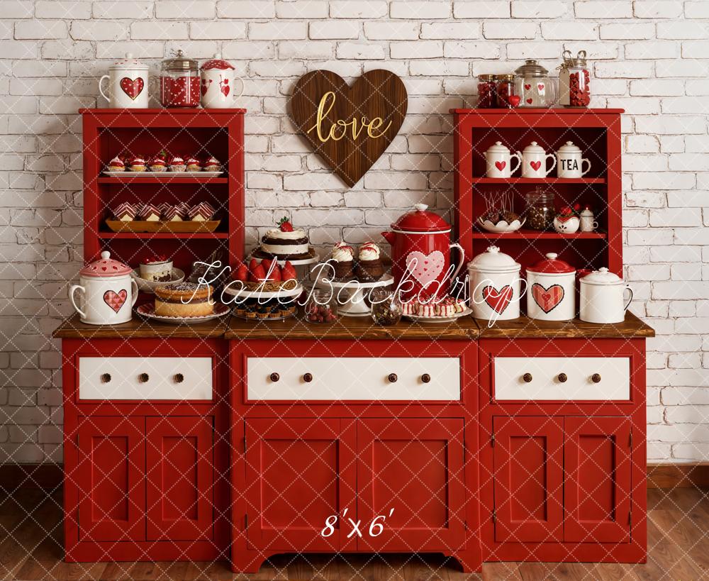 Kate Valentine Red Cabinet Heart Decor Fleece Backdrop Designed by Emetselch