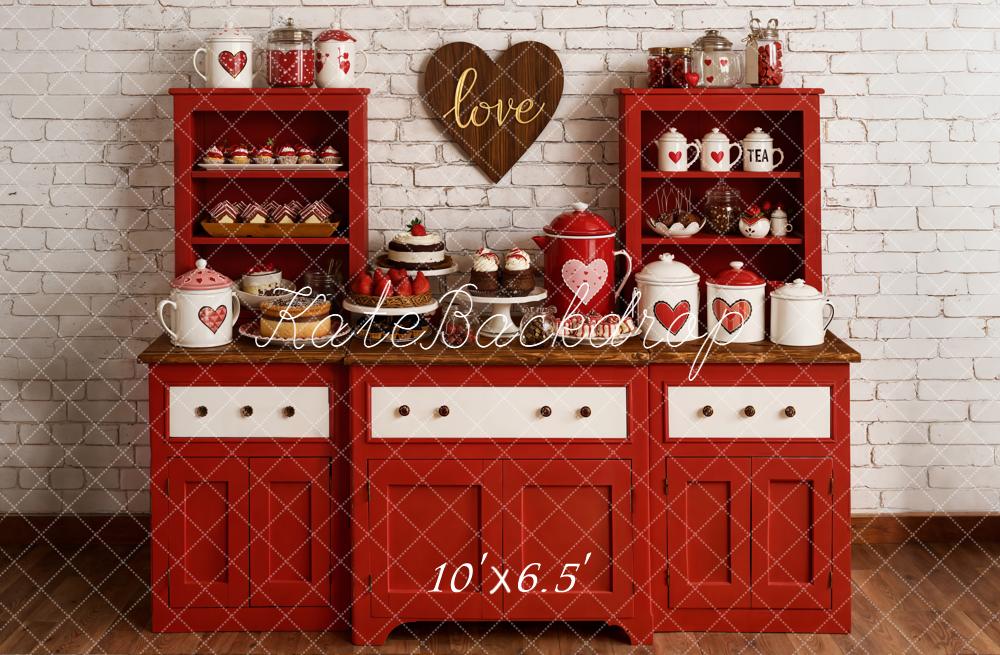 Kate Valentine Red Cabinet Heart Decor Fleece Backdrop Designed by Emetselch - Image 2