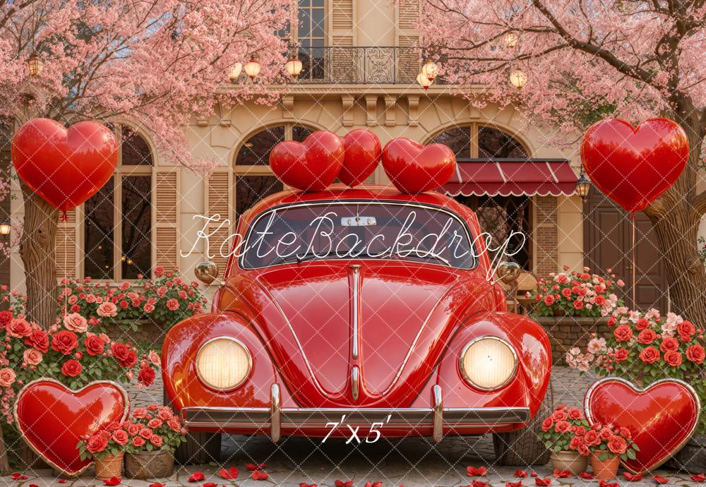Kate Valentine Red Car Heart Balloons Backdrop Designed by Emstselch