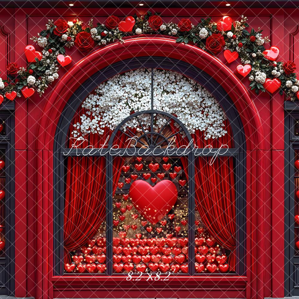 Kate Valentine Red Hearts Floral Arch Window Backdrop Designed by Mini MakeBelieve - Image 5