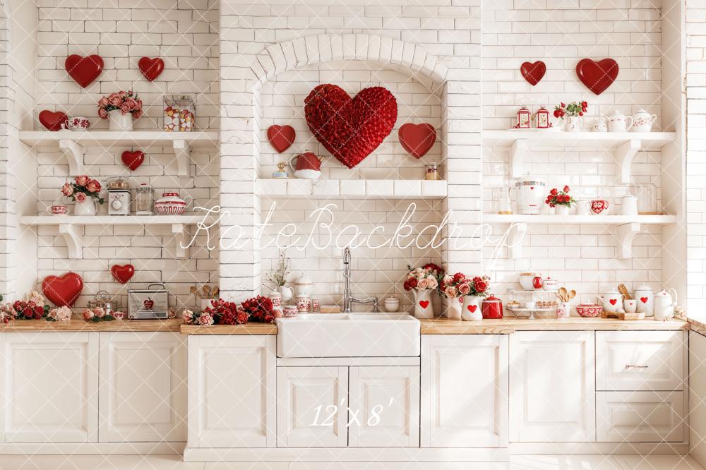 Kate Valentine Red Hearts White Kitchen Backdrop Designed by Emetselch - Image 8