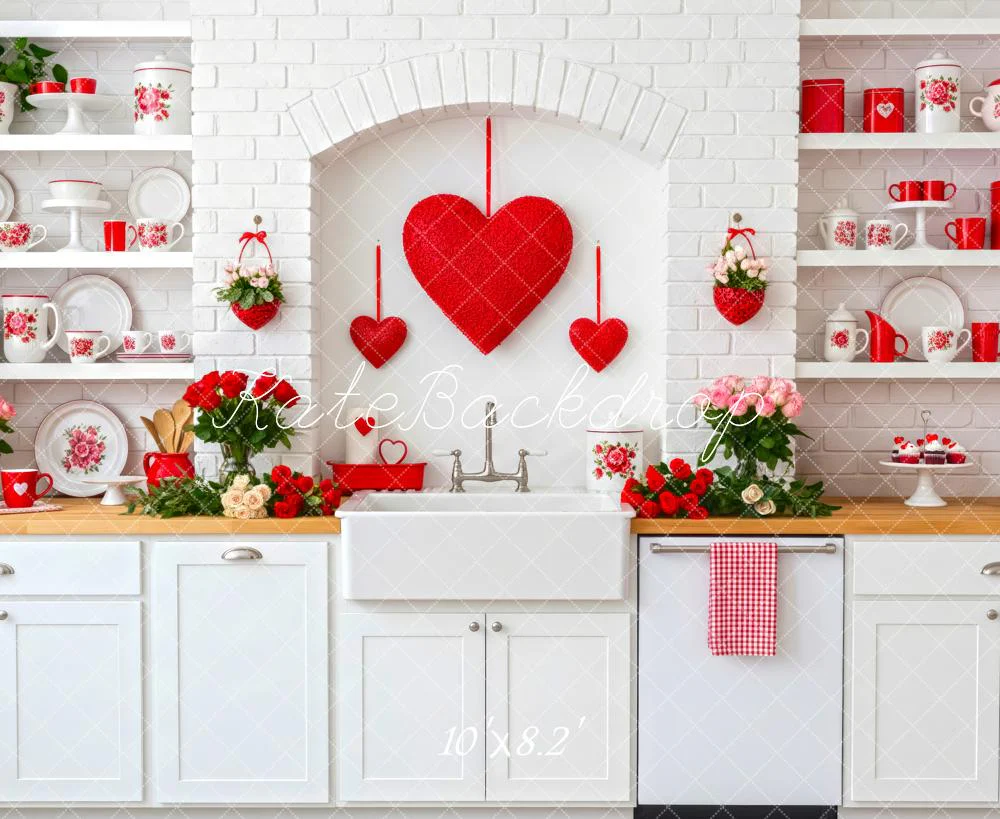 Kate Valentine Red Hearts White Kitchen Backdrop Designed by Patty Robert - Image 6