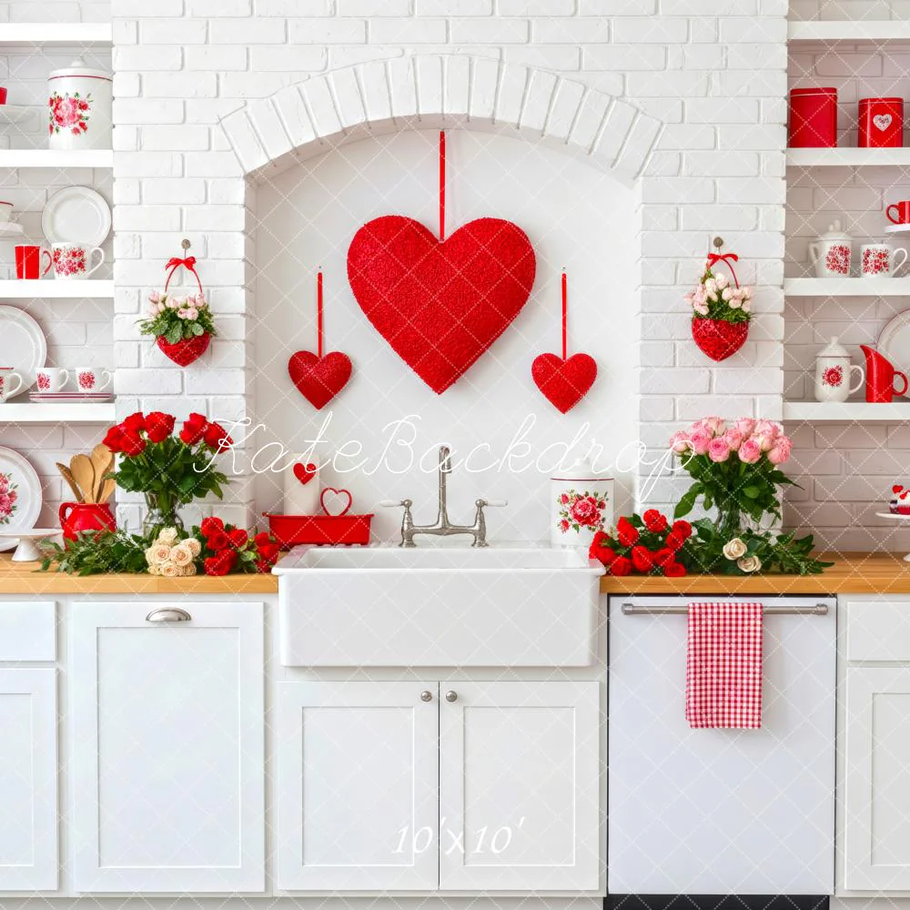 Kate Valentine Red Hearts White Kitchen Backdrop Designed by Patty Robert - Image 7