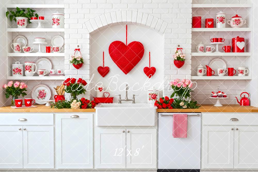 Kate Valentine Red Hearts White Kitchen Backdrop Designed by Patty Robert - Image 8