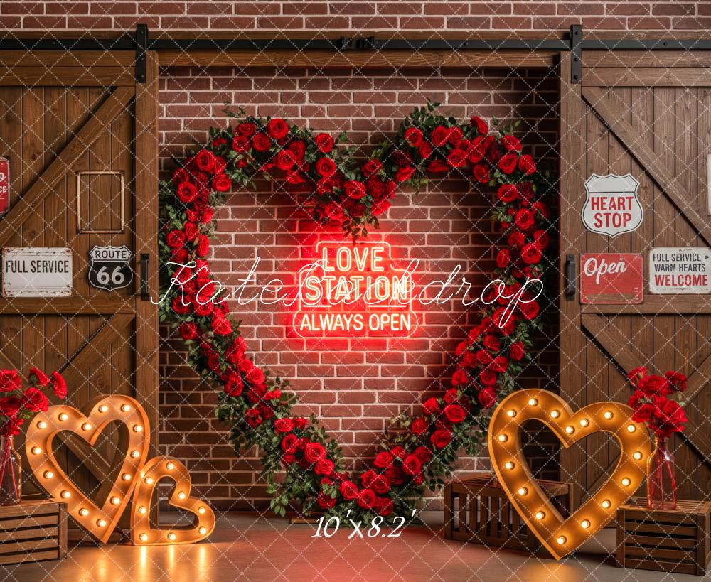 Kate Valentine Red Roses Heart Brick Wall Fleece Backdrop Designed by Patty Robert - Image 3