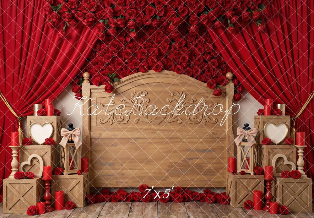Kate Valentine Red Roses Wooden Headboard Backdrop Designed by Mini MakeBelieve