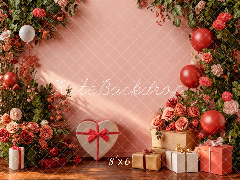 Kate Valentine Roses Balloons Gifts Pink Fleece Backdrop Designed by Emetselch