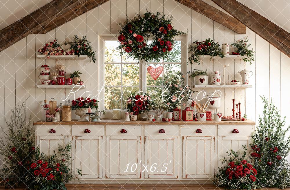 Kate Valentine Rustic Kitchen Floral Decor Fleece Backdrop Designed by Emetselch - Image 2