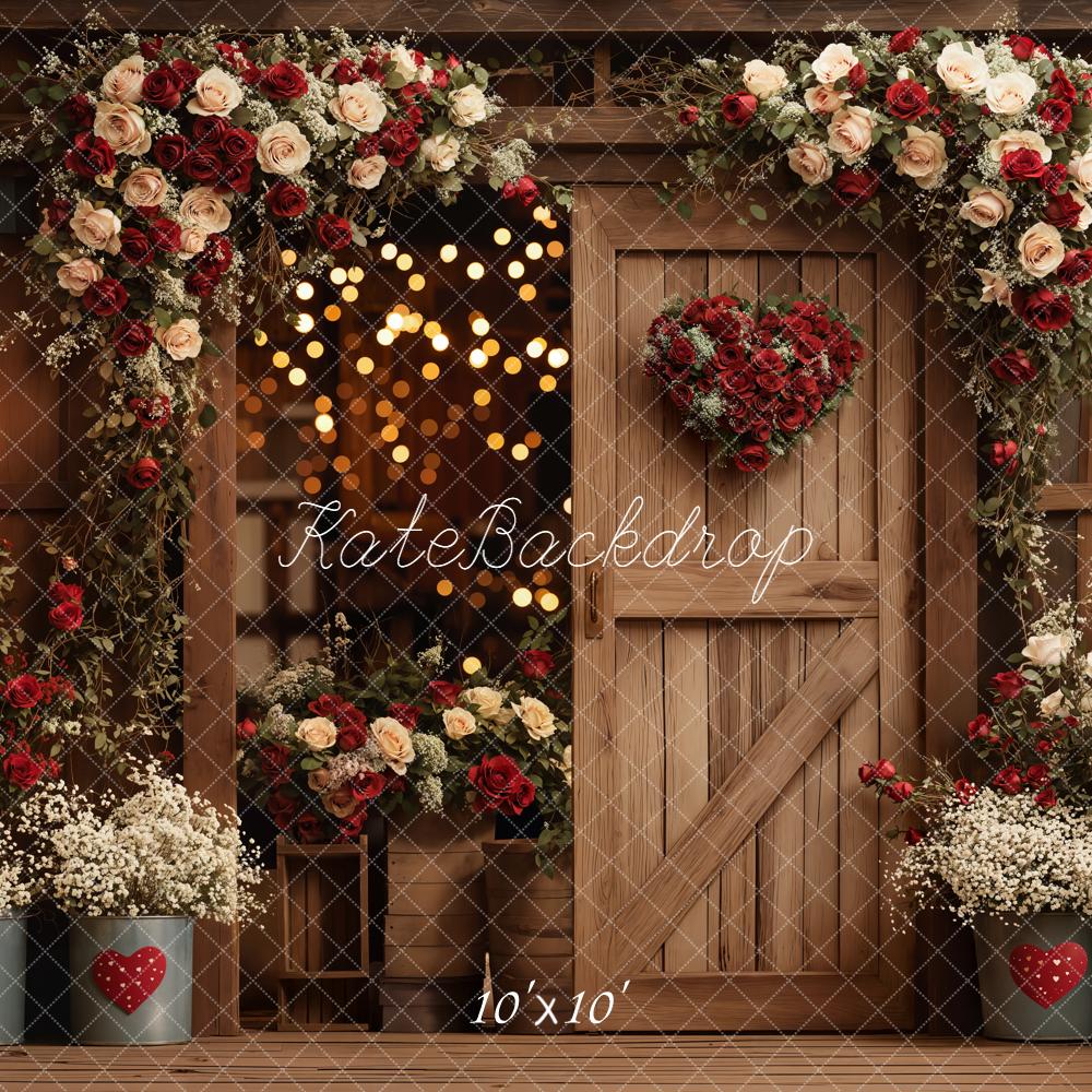 Kate Valentine Wooden Door Red Roses Backdrop Designed by Emetselch - Image 7