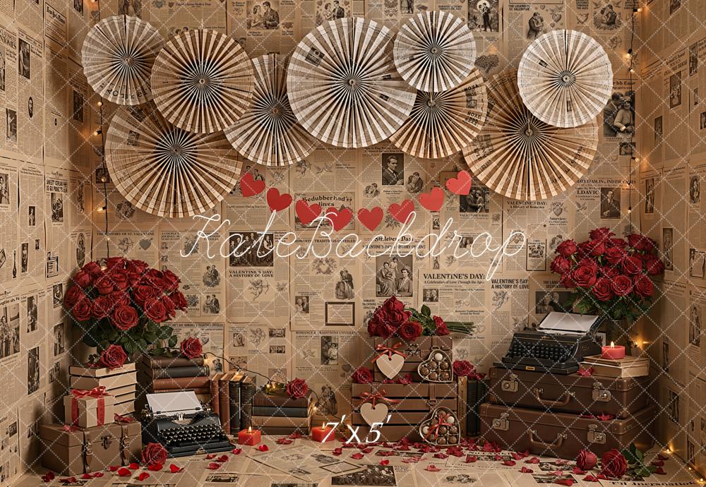 Kate Valentines Day Newspaper Paper Fans Roses Backdrop Designed by Emetselch