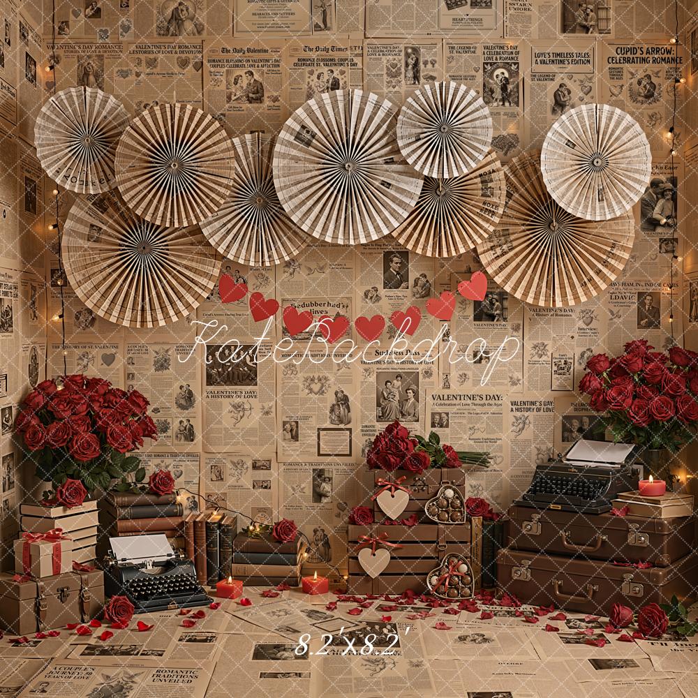 Kate Valentines Day Newspaper Paper Fans Roses Backdrop Designed by Emetselch - Image 5