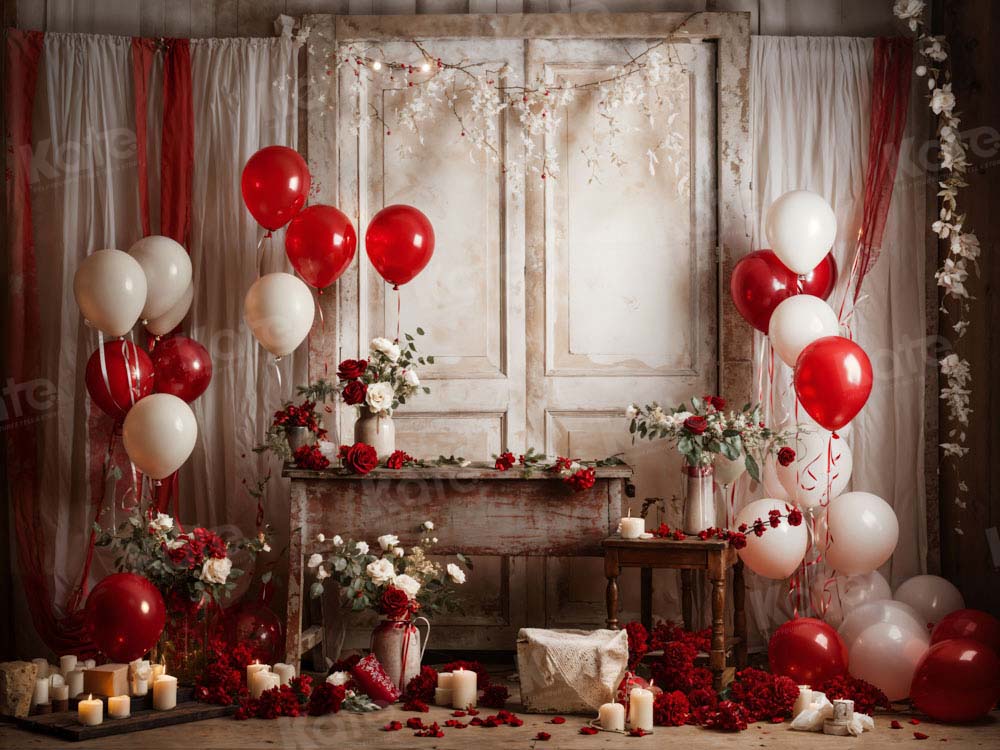 Kate Valentine's Day Rose Balloon Retro Room Backdrop Designed by Emetselch - Image 3
