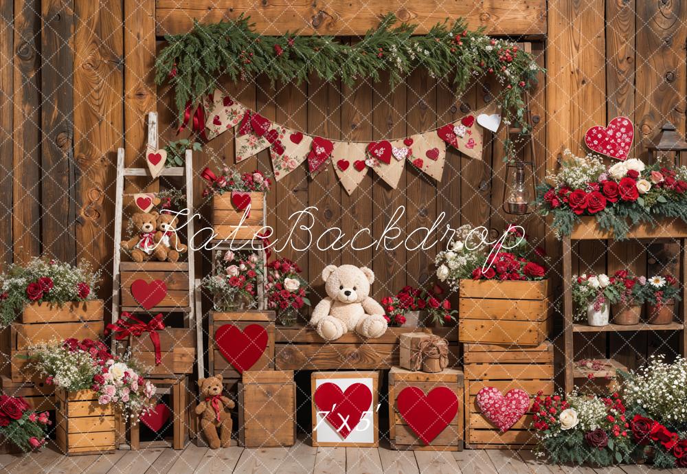 Kate Valentine's Day Rustic Teddy Bear Heart Backdrop Designed by Emetselch