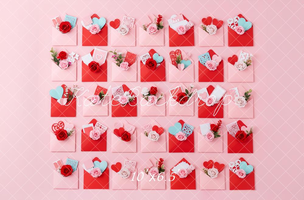 Kate Valentines Envelopes Hearts Roses Pink Fleece Backdrop Designed by Patty Robert - Image 2