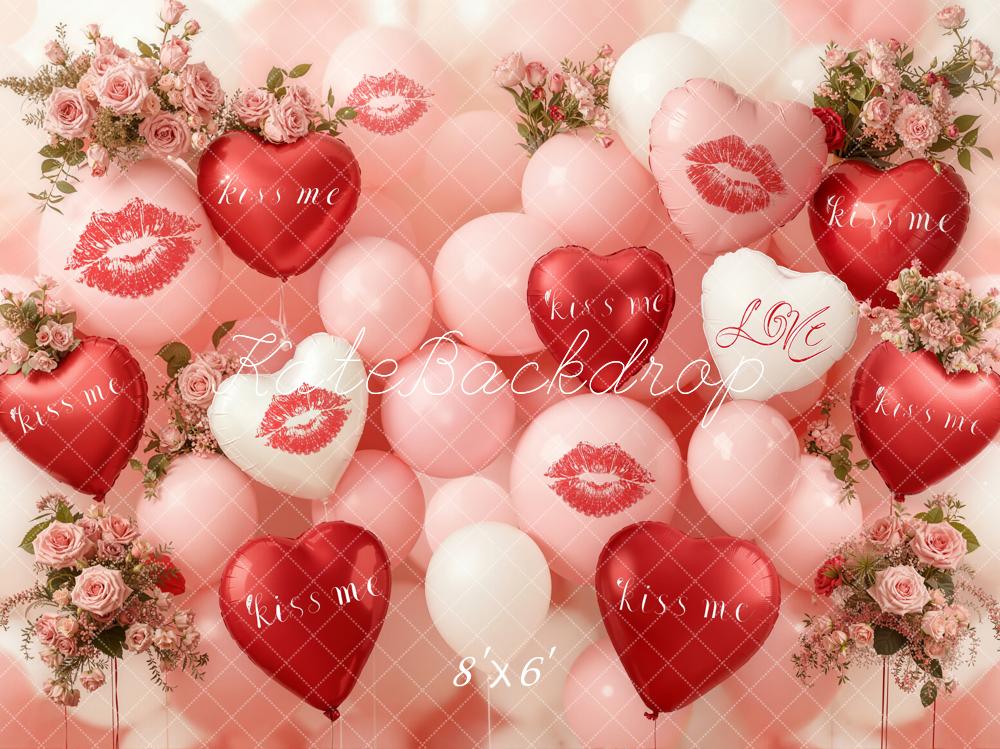 Kate Valentines Heart Balloons Roses Pink Fleece Backdrop Designed by Emetselch