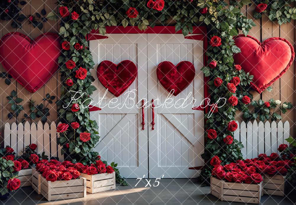 Kate Valentines Hearts Roses White Fence Backdrop Designed by Mini MakeBelieve
