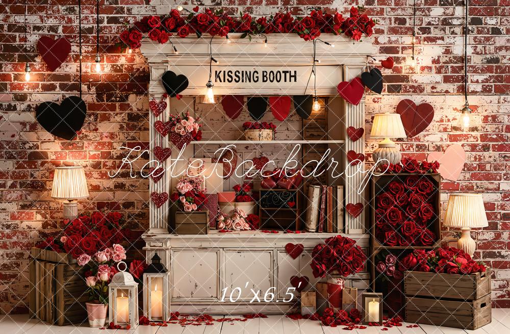 Kate Valentines Kissing Booth Hearts Red Brick Backdrop Designed by Emstselch - Image 4