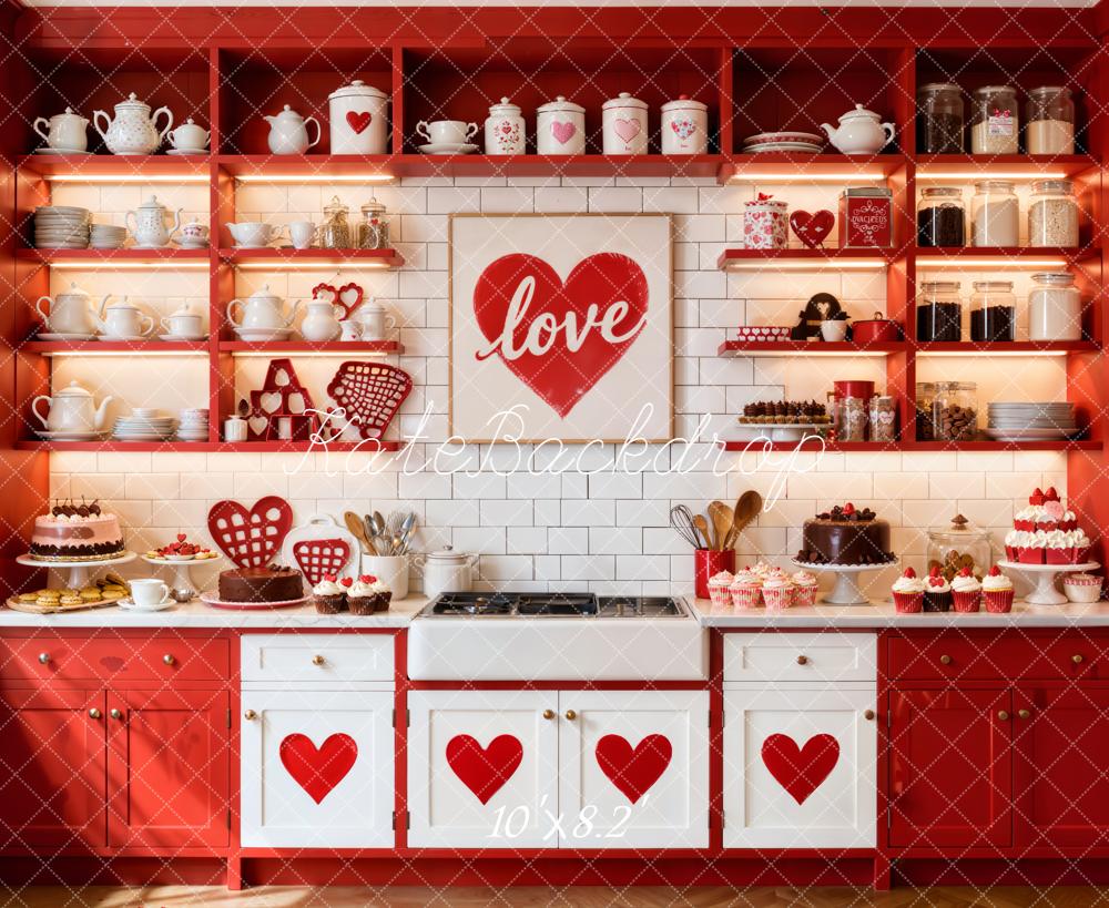 Kate Valentines Red Kitchen Love Decor Fleece Backdrop Designed by Emetselch - Image 3